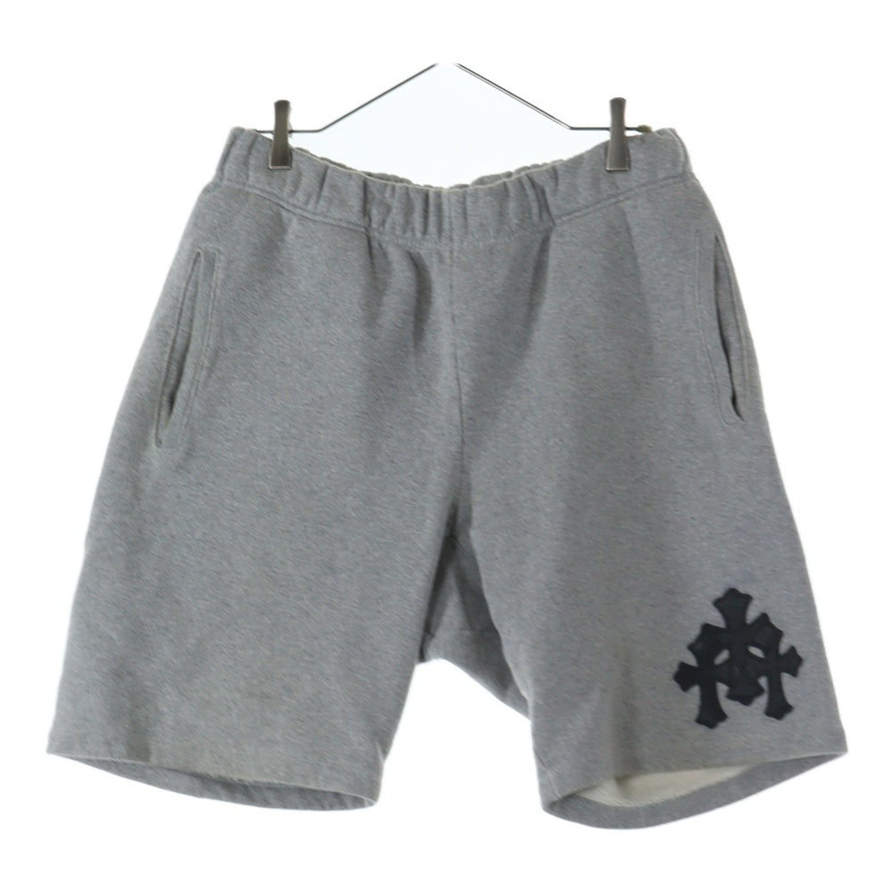 CHROME HEARTS(クロムハーツ) Y NOT CEMETERY CROSS PATCH SWEAT SHORTS レザーセメタリークロスパッチ スウェットショーツ ハーフパンツ グレー