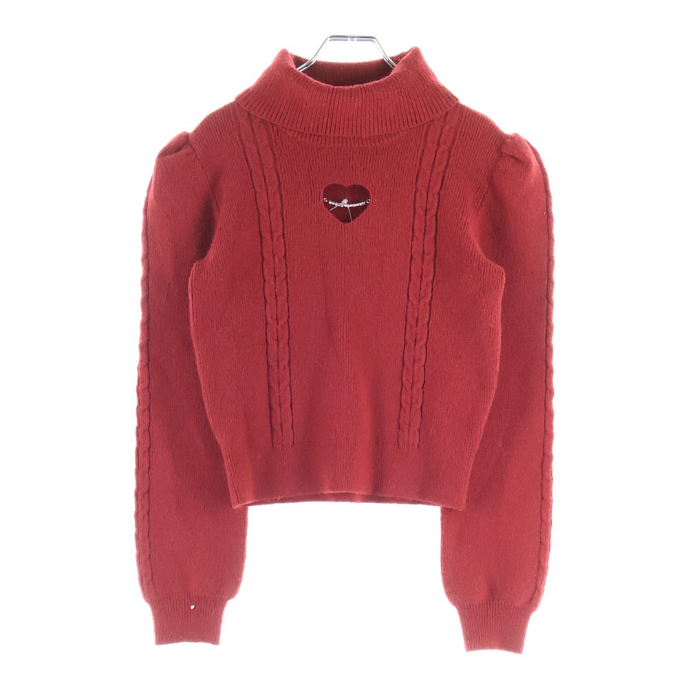 NO BRAND(ノーブランド) michell Macaron ミシェルマカロン ハートカット チェーン装飾 ポリナイロンニット セーター レッド レディース SFY0422C