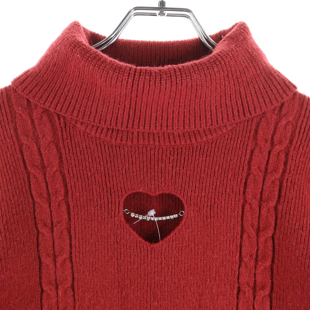 NO BRAND(ノーブランド) michell Macaron ミシェルマカロン ハートカット チェーン装飾 ポリナイロンニット セーター レッド レディース SFY0422C