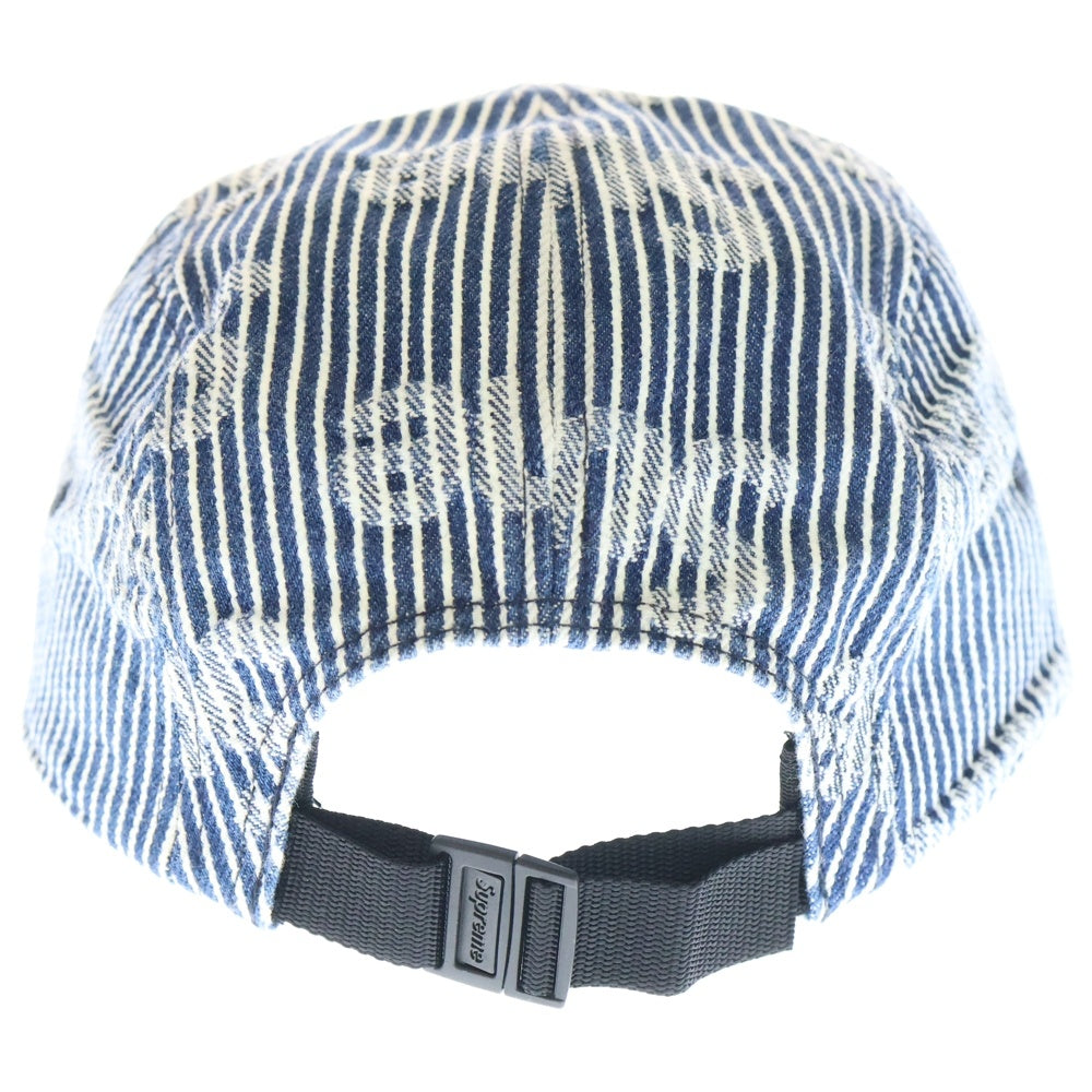 SUPREME(シュプリーム) 24SS ×NEW ERA Denim Camp Cap ニューエラ 総柄 ストライプ ボックスロゴ デニム キャンプ キャップ 帽子 ホワイト/インディゴ