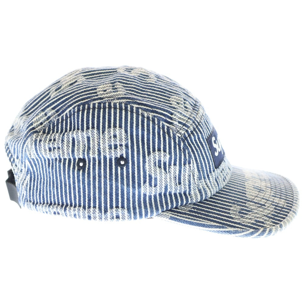 SUPREME(シュプリーム) 24SS ×NEW ERA Denim Camp Cap ニューエラ 総柄 ストライプ ボックスロゴ デニム キャンプ キャップ 帽子 ホワイト/インディゴ