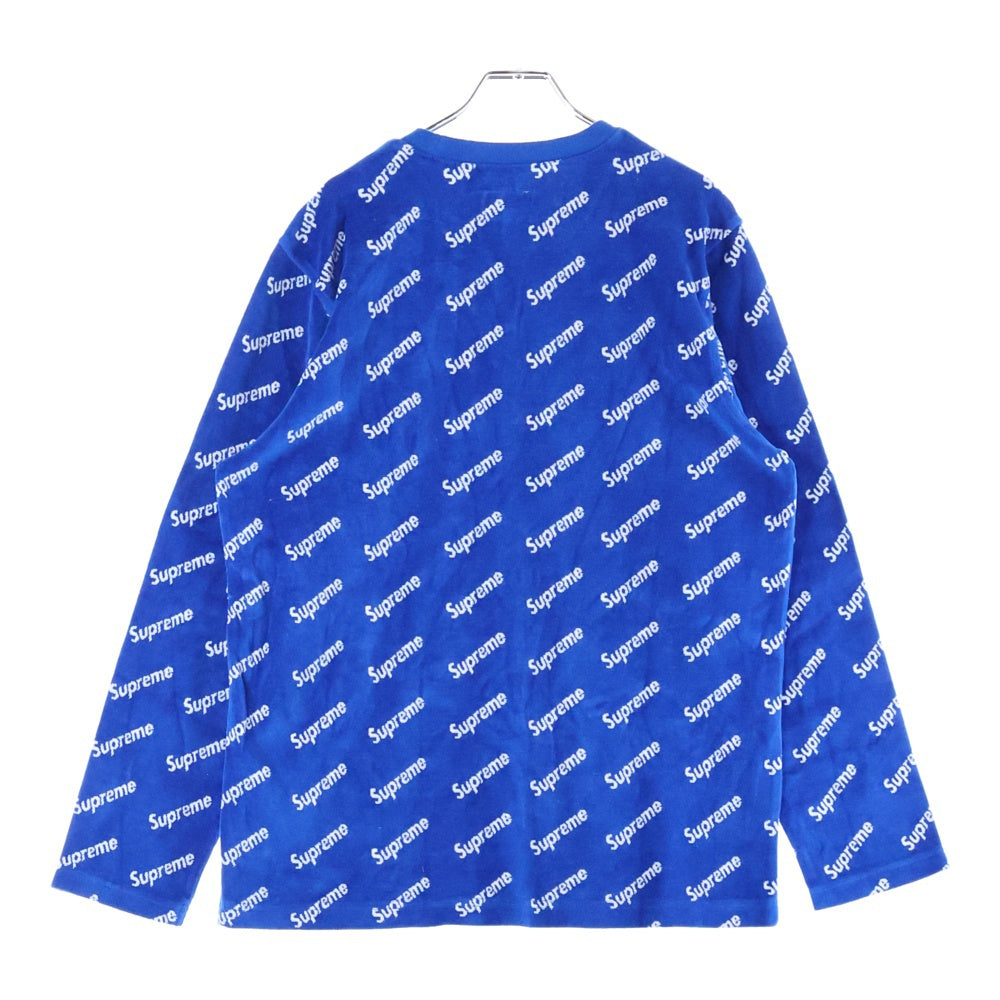 SUPREME(シュプリーム) 17AW Velour Diagonal logo L/S Top ベロアダイアゴナルロゴ ロングスリーブ長袖Tシャツ カットソー ブルー/ホワイト