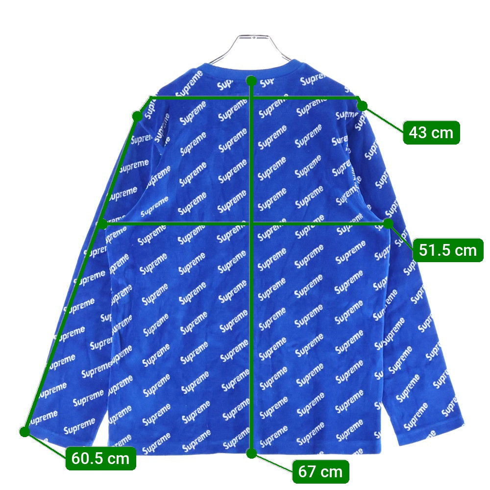 SUPREME(シュプリーム) 17AW Velour Diagonal logo L/S Top ベロアダイアゴナルロゴ ロングスリーブ長袖Tシャツ カットソー ブルー/ホワイト