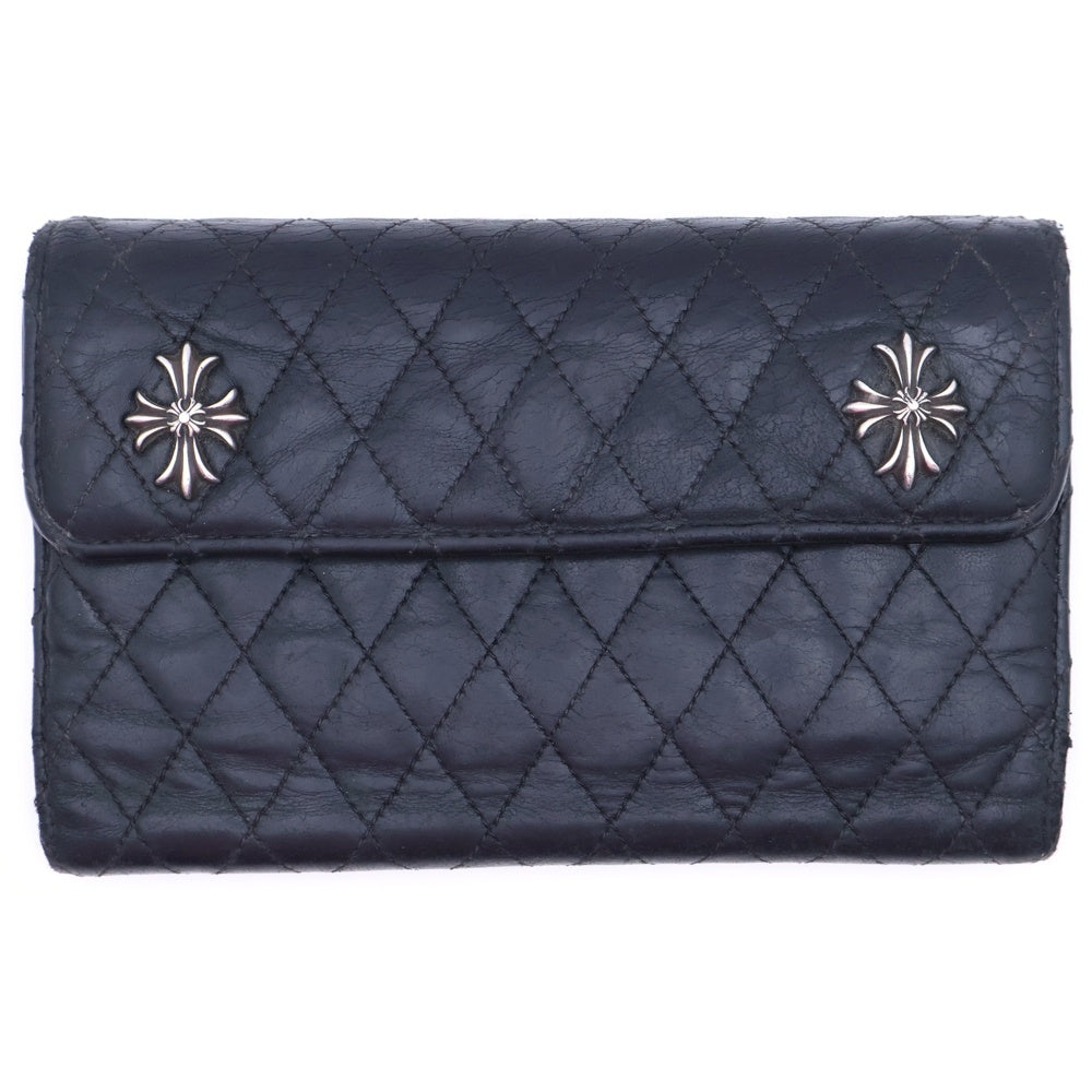 CHROME HEARTS(クロムハーツ) WAVE4 QLT 3SNP #4ウェーブ キルティング レザーウォレット 長財布 ブラック