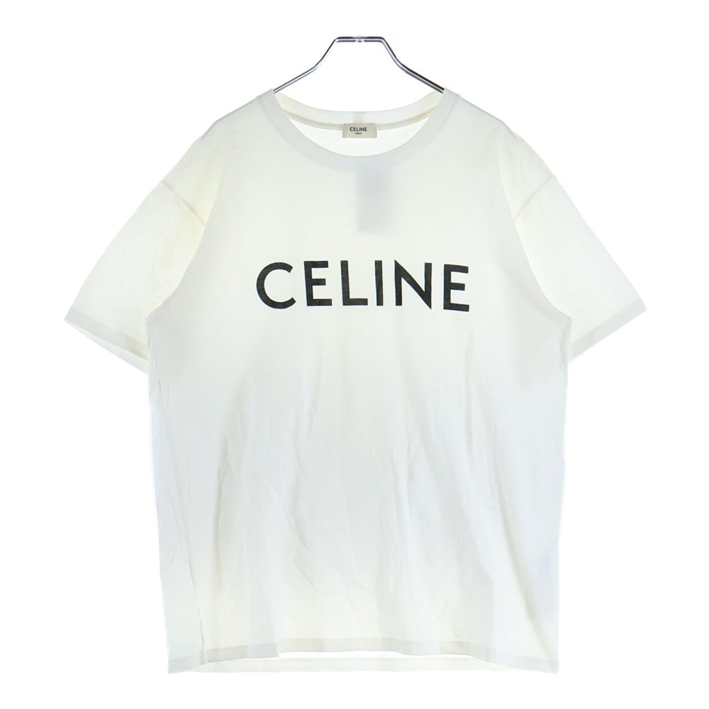 未使用 CELINE ルーズ Tシャツ コットン ジャージー ホワイト ロゴ CELINE(セリーヌ) コットンジャージー ルーズ ロゴプリント 半袖T