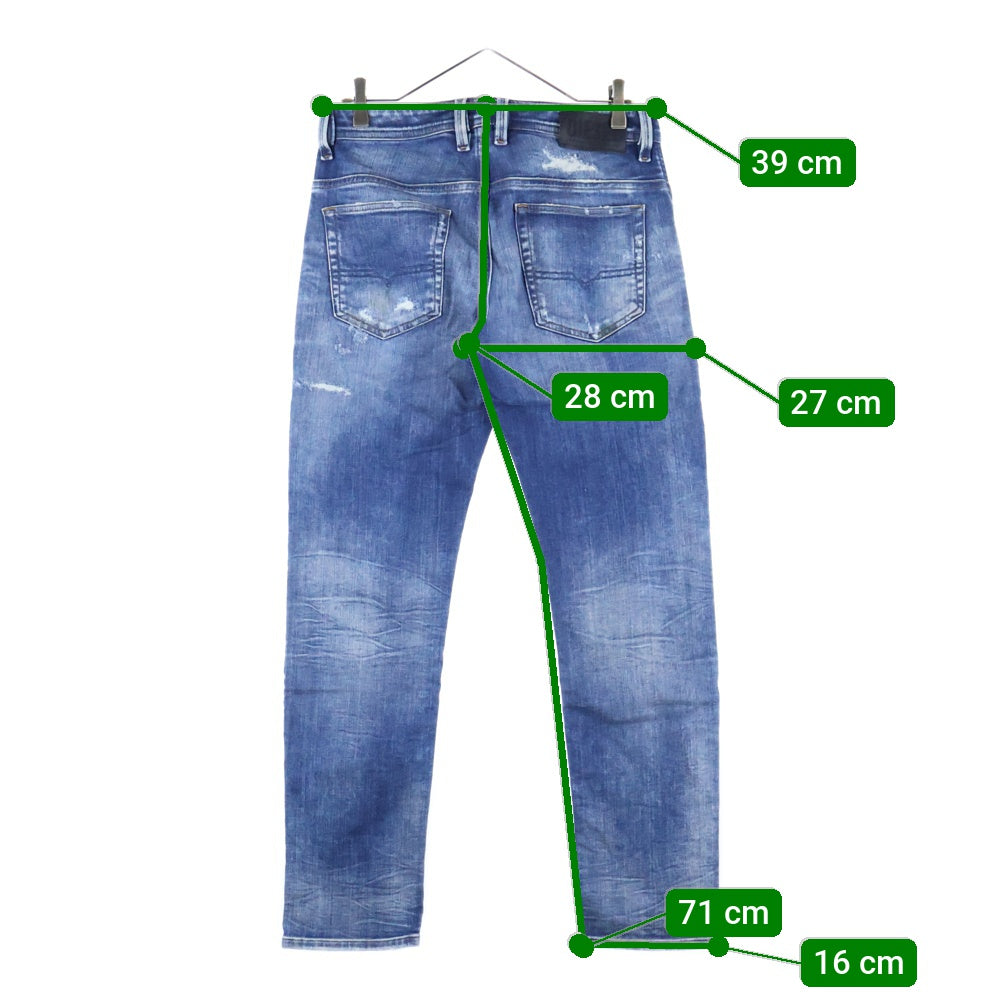 DIESEL(ディーゼル) THOMMER-T イタリア製 ダメージ加工 ジップフライ スリム デニムパンツ インディゴ 00SE3D