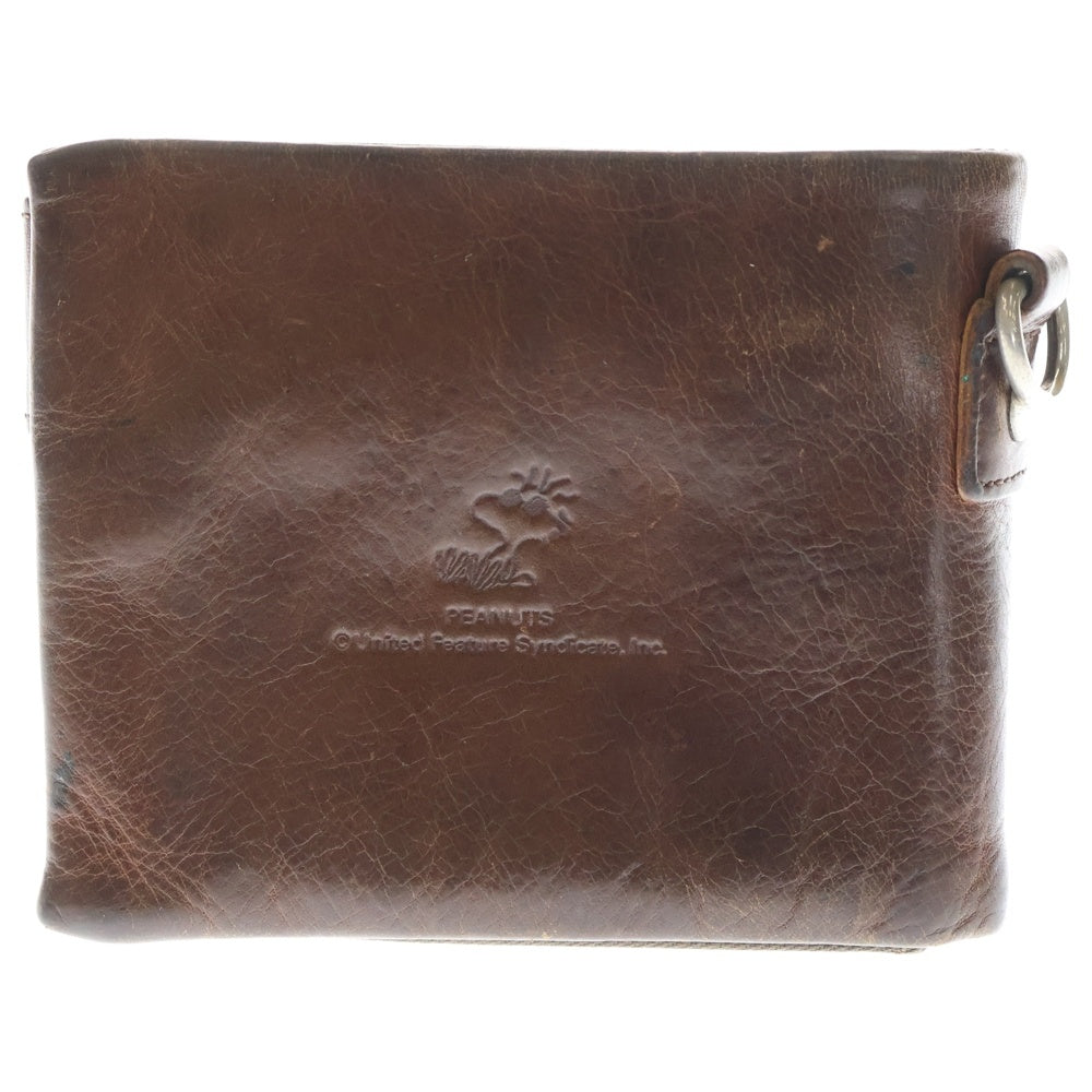NO BRAND(ノーブランド) SNOOPY スヌーピー レザー 二つ折り財布 コンパクトウォレット ブラウン