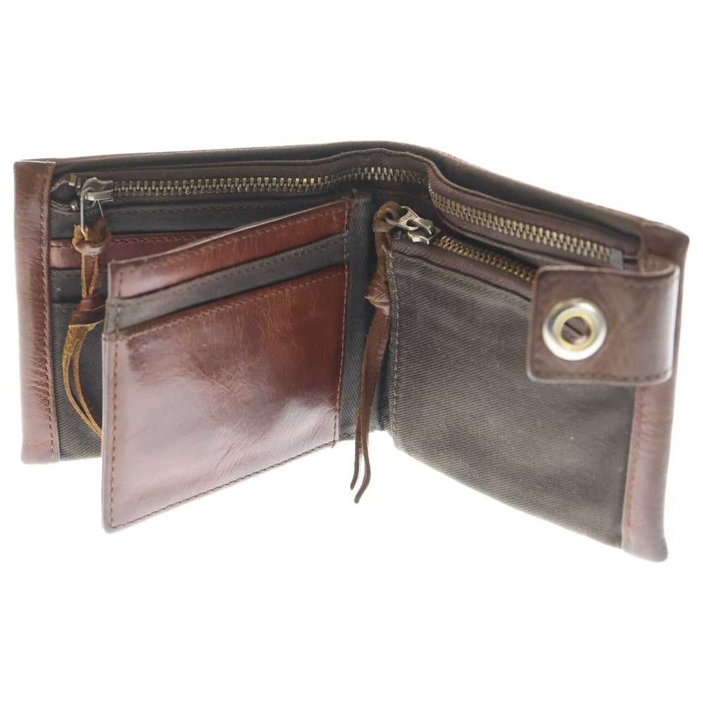 NO BRAND(ノーブランド) SNOOPY スヌーピー レザー 二つ折り財布 コンパクトウォレット ブラウン