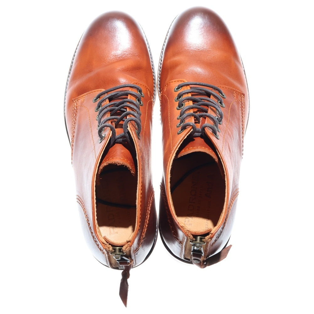 PADRONE(パドローネ) ×AND A ショート カウレザー ポインテッドトゥ レースアップブーツ ブラウン PA8054-1201-12A