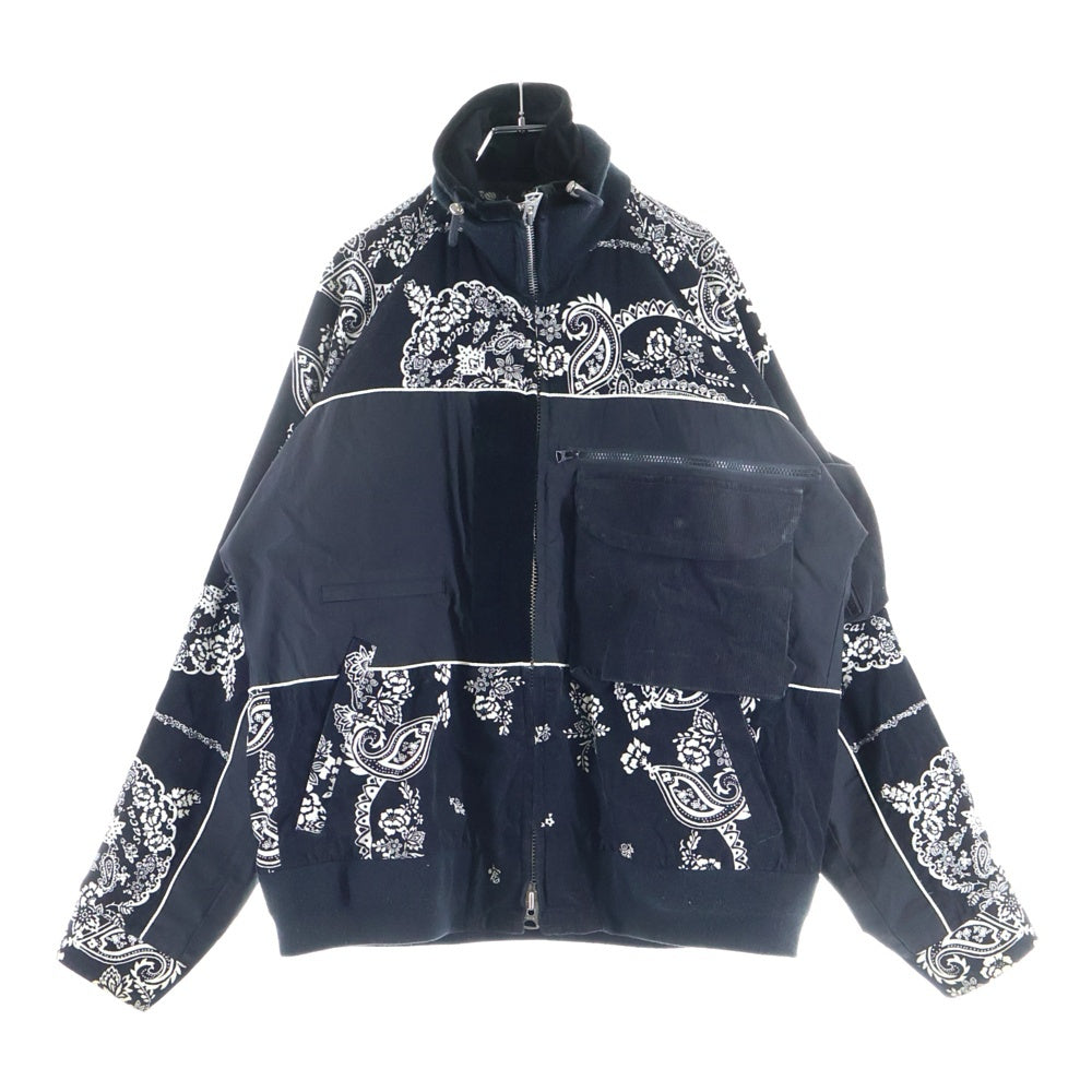 Sacai(サカイ) 12AW FLORAL BLOUSON マルチポケット コーデュロイ切り替え ジップアップ フローラルパターン ジャケット ブラック 19-02056M