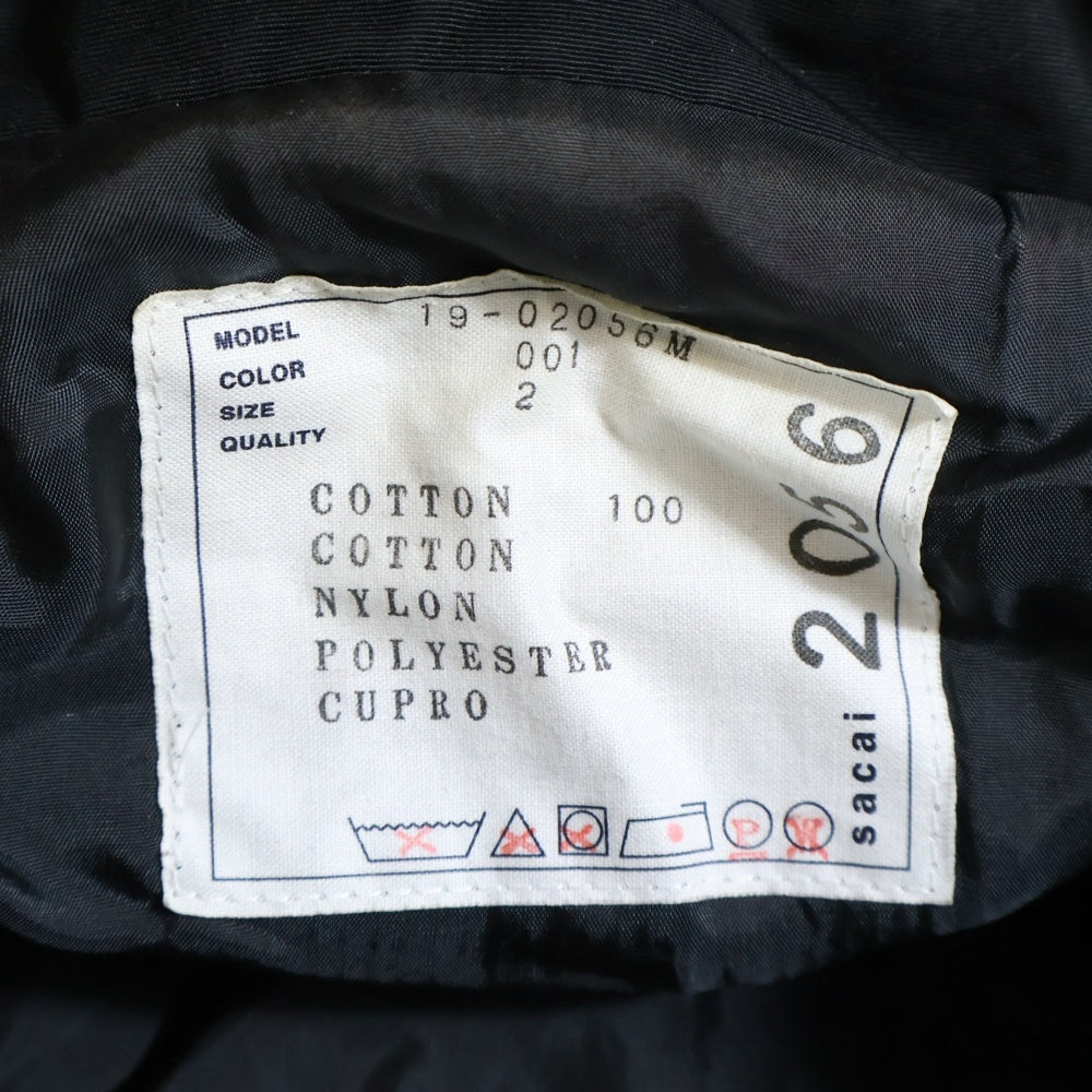 Sacai(サカイ) 12AW FLORAL BLOUSON マルチポケット コーデュロイ切り替え ジップアップ フローラルパターン ジャケット ブラック 19-02056M