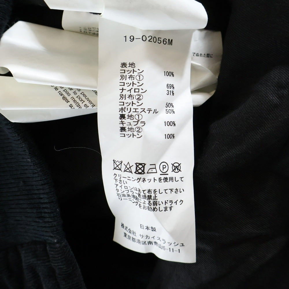 Sacai(サカイ) 12AW FLORAL BLOUSON マルチポケット コーデュロイ切り替え ジップアップ フローラルパターン ジャケット ブラック 19-02056M