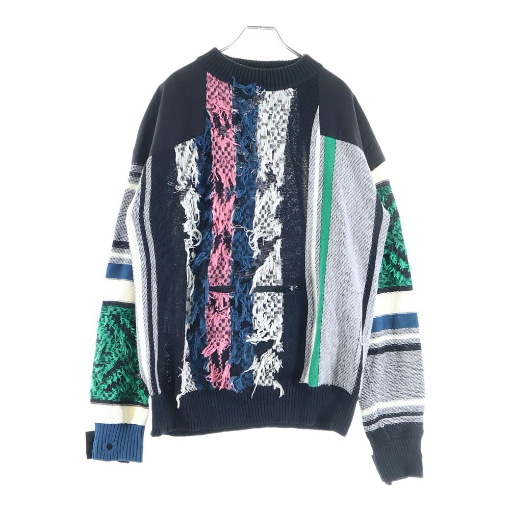 Sacai(サカイ) 22SS RUG JACQUARD KNIT PULLOVER ラグ ジャガード カンガルーポケット ナイロン切り替え プルオーバー ニット セーター マルチ 22-02749M