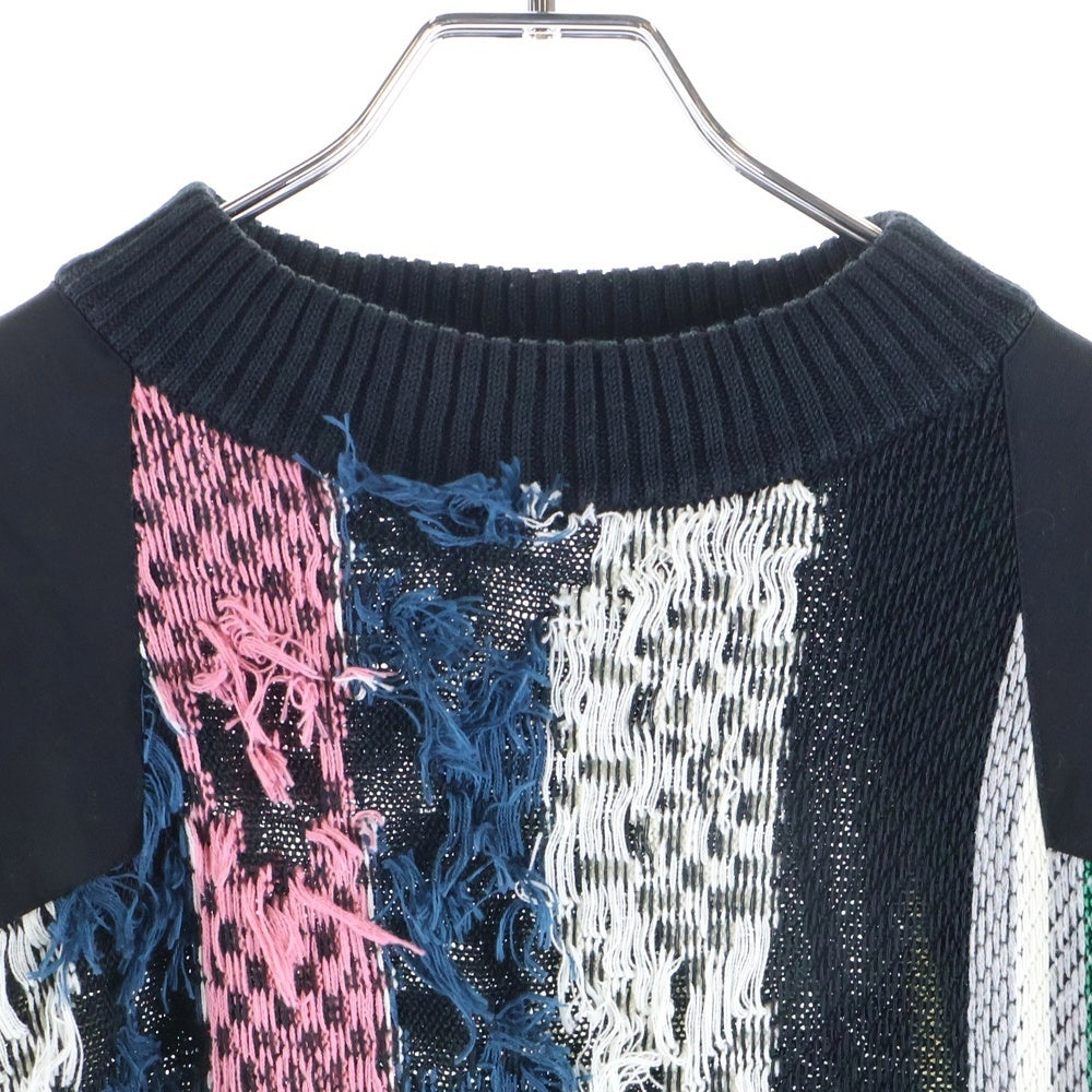 Sacai(サカイ) 22SS RUG JACQUARD KNIT PULLOVER ラグ ジャガード カンガルーポケット ナイロン切り替え プルオーバー ニット セーター マルチ 22-02749M
