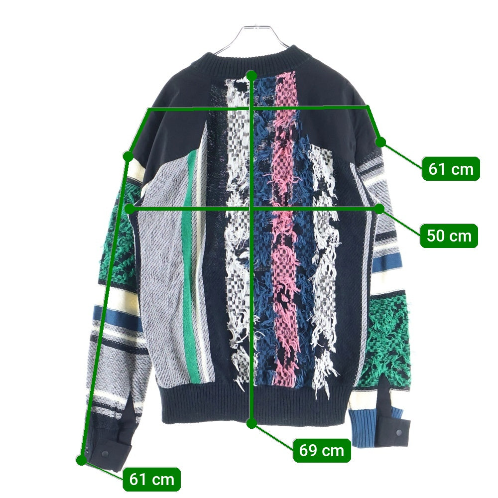 Sacai(サカイ) 22SS RUG JACQUARD KNIT PULLOVER ラグ ジャガード カンガルーポケット ナイロン切り替え プルオーバー ニット セーター マルチ 22-02749M