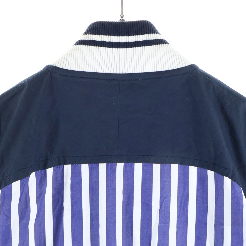 Sacai(サカイ) 19SS ×DR.WOO ドクター ウー フロントエンブロイダリーデザイン ストライプ柄 7B シャツブルゾン ブルー/ホワイト 19-01948M