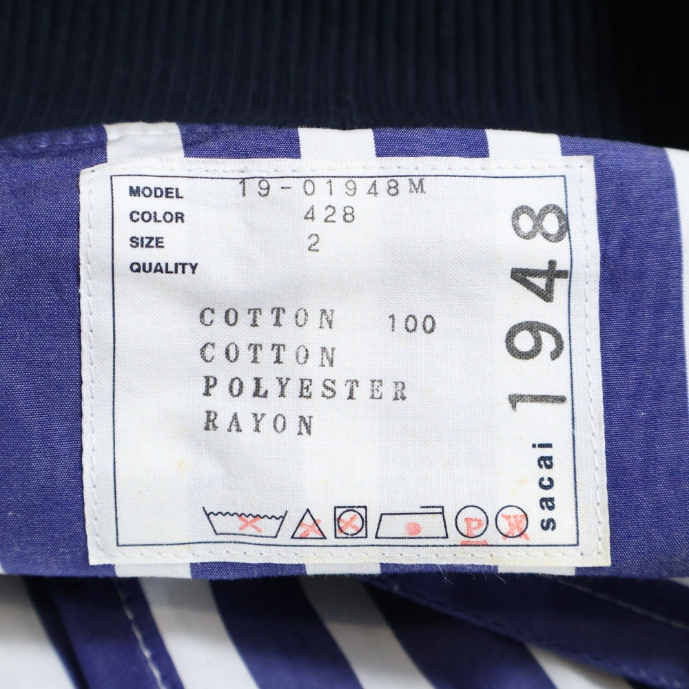 Sacai(サカイ) 19SS ×DR.WOO ドクター ウー フロントエンブロイダリーデザイン ストライプ柄 7B シャツブルゾン ブルー/ホワイト 19-01948M