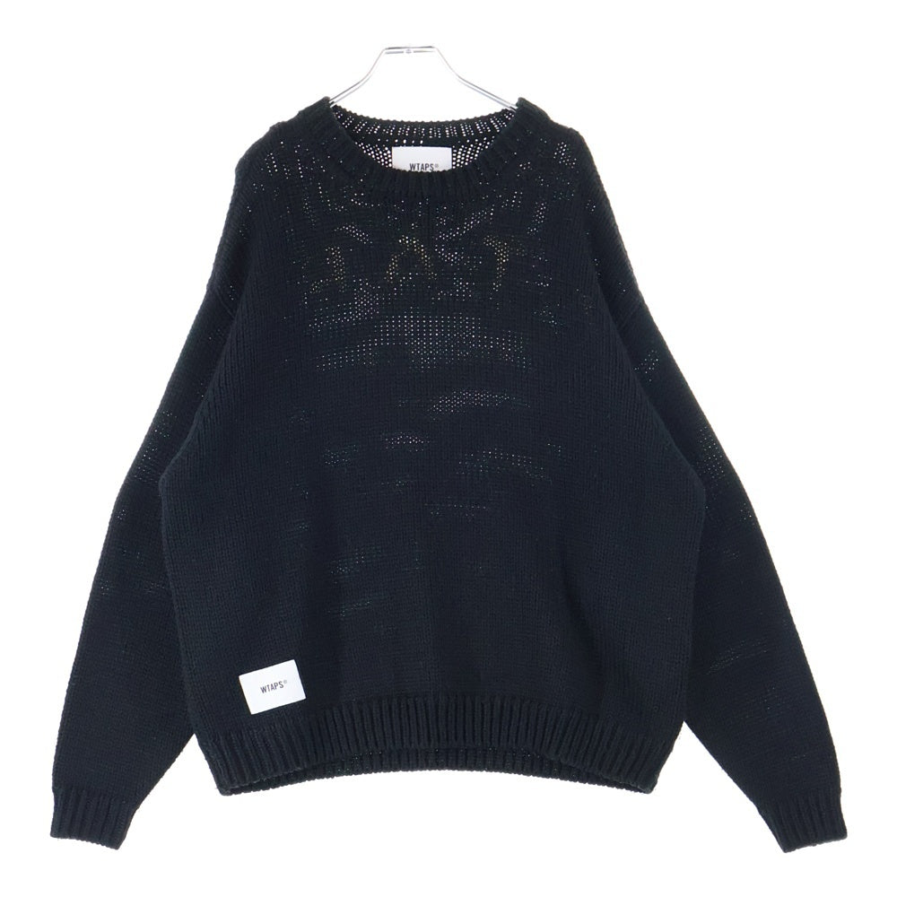 WTAPS(ダブルタップス) 23AW CREW NECK 01 SWEATER POLY. T-ROCK バックロゴエンブロイダリー クルーネックニットスウェット セーター ブラック 232MADT-KNM04
