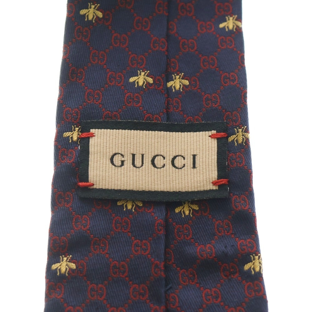 GUCCI(グッチ) BEE インターロッキングG 総柄 ネクタイ ネイビー/レッド
