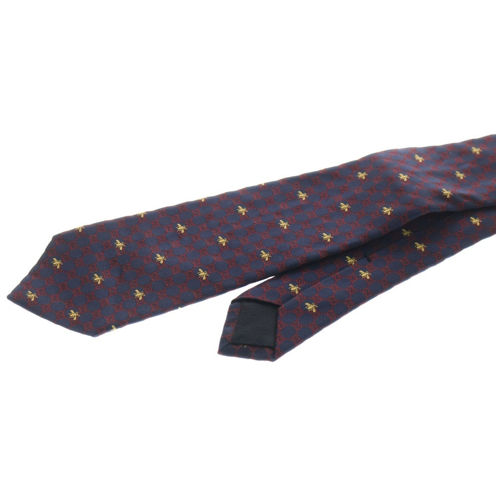 GUCCI(グッチ) BEE インターロッキングG 総柄 ネクタイ ネイビー/レッド