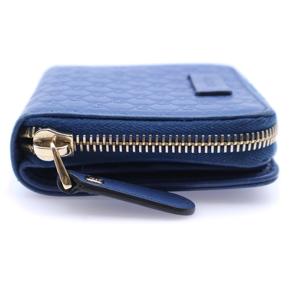 GUCCI(グッチ) マイクログッチシマ エンボス GG 総柄 レザーウォレット 二つ折り財布 ブルー 449395