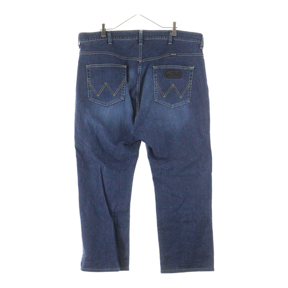 Wrangler(ラングラー) ブラックロゴパッチ ボタンフライ ストレートデニムパンツ インディゴ W34533