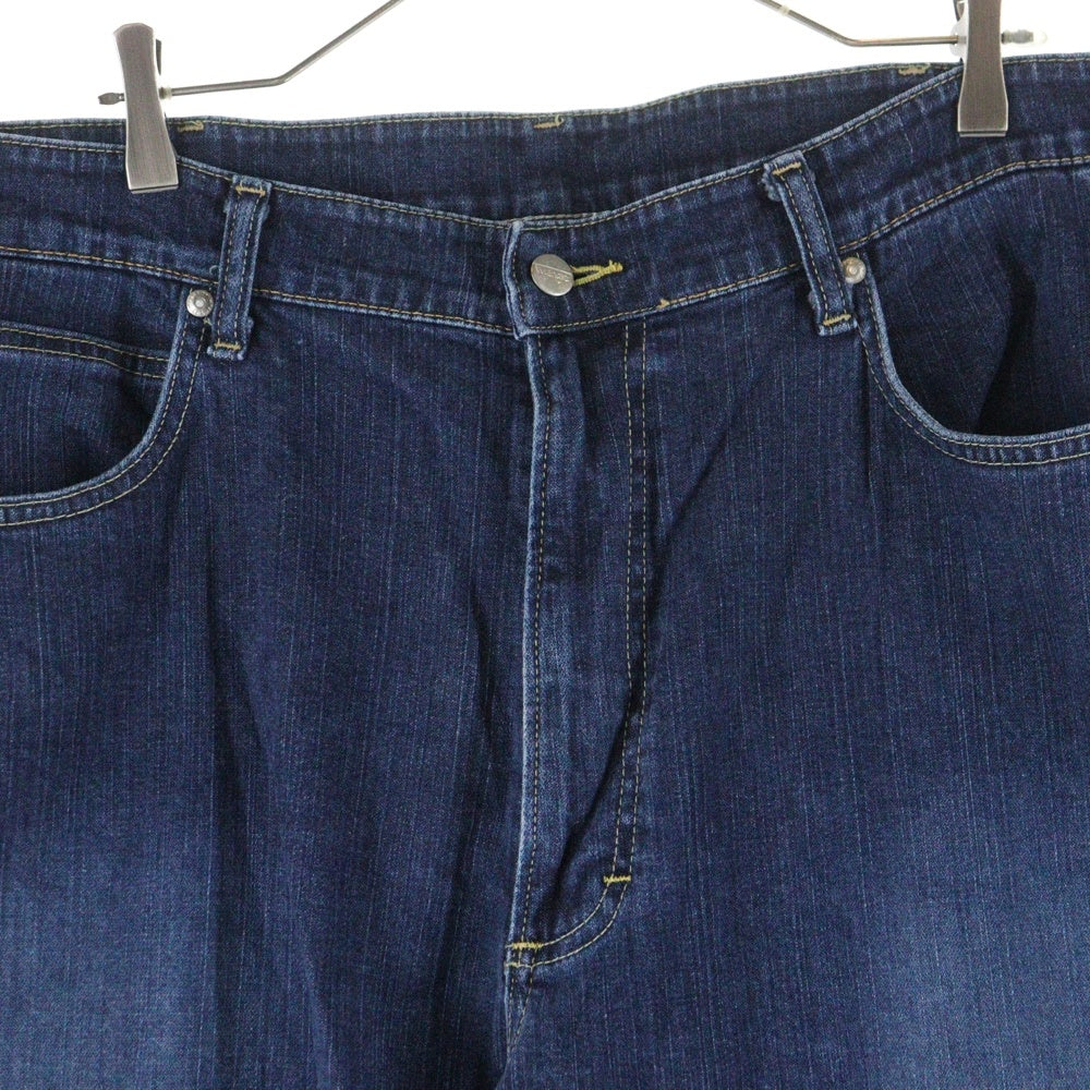 Wrangler(ラングラー) ブラックロゴパッチ ボタンフライ ストレートデニムパンツ インディゴ W34533