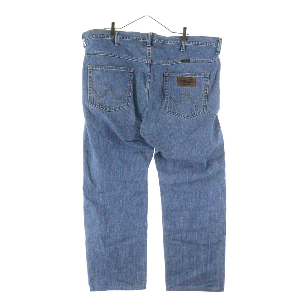 Wrangler(ラングラー) ブラウンロゴパッチ ボタンフライ ストレートデニムパンツ インディゴブルー W0383