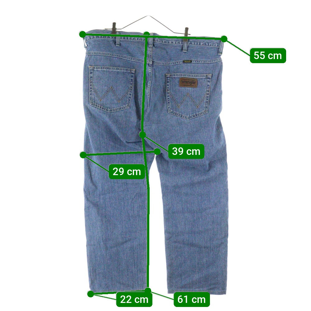 Wrangler(ラングラー) ブラウンロゴパッチ ボタンフライ ストレートデニムパンツ インディゴブルー W0383