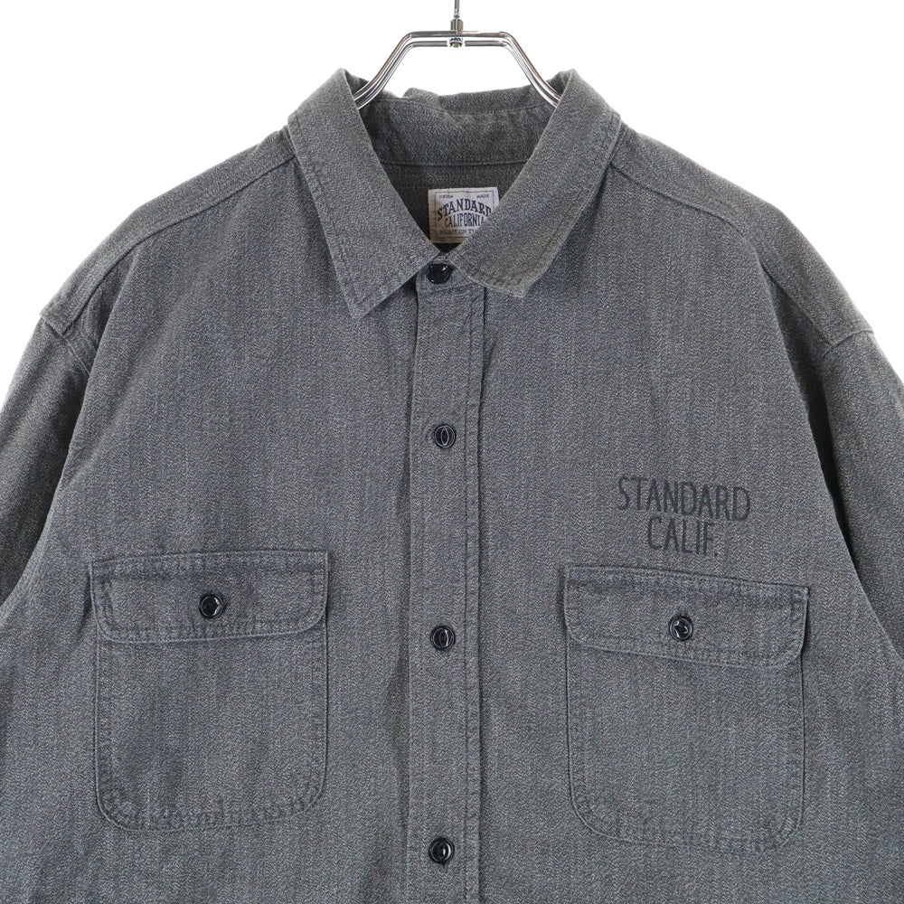 STANDARD CALIFORNIA(スタンダード カリフォルニア) 日本製 フロントロゴ ダブルフラップ コットン 長袖シャツ グレー
