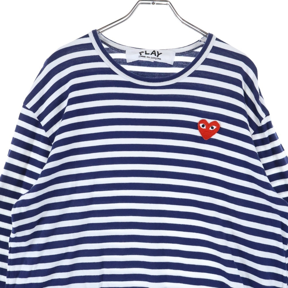 PLAY COMME des GARCONS(プレイコムデギャルソン) AD2022 ハート刺繍 ボーダー コットン 長袖Tシャツ カットソー ネイビー/ホワイト AZ-T010