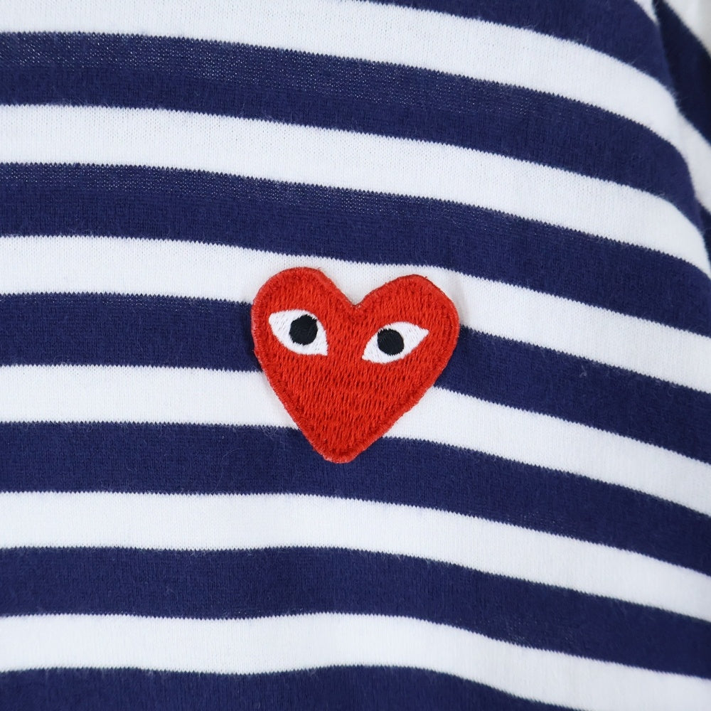 PLAY COMME des GARCONS(プレイコムデギャルソン) AD2022 ハート刺繍 ボーダー コットン 長袖Tシャツ カットソー ネイビー/ホワイト AZ-T010