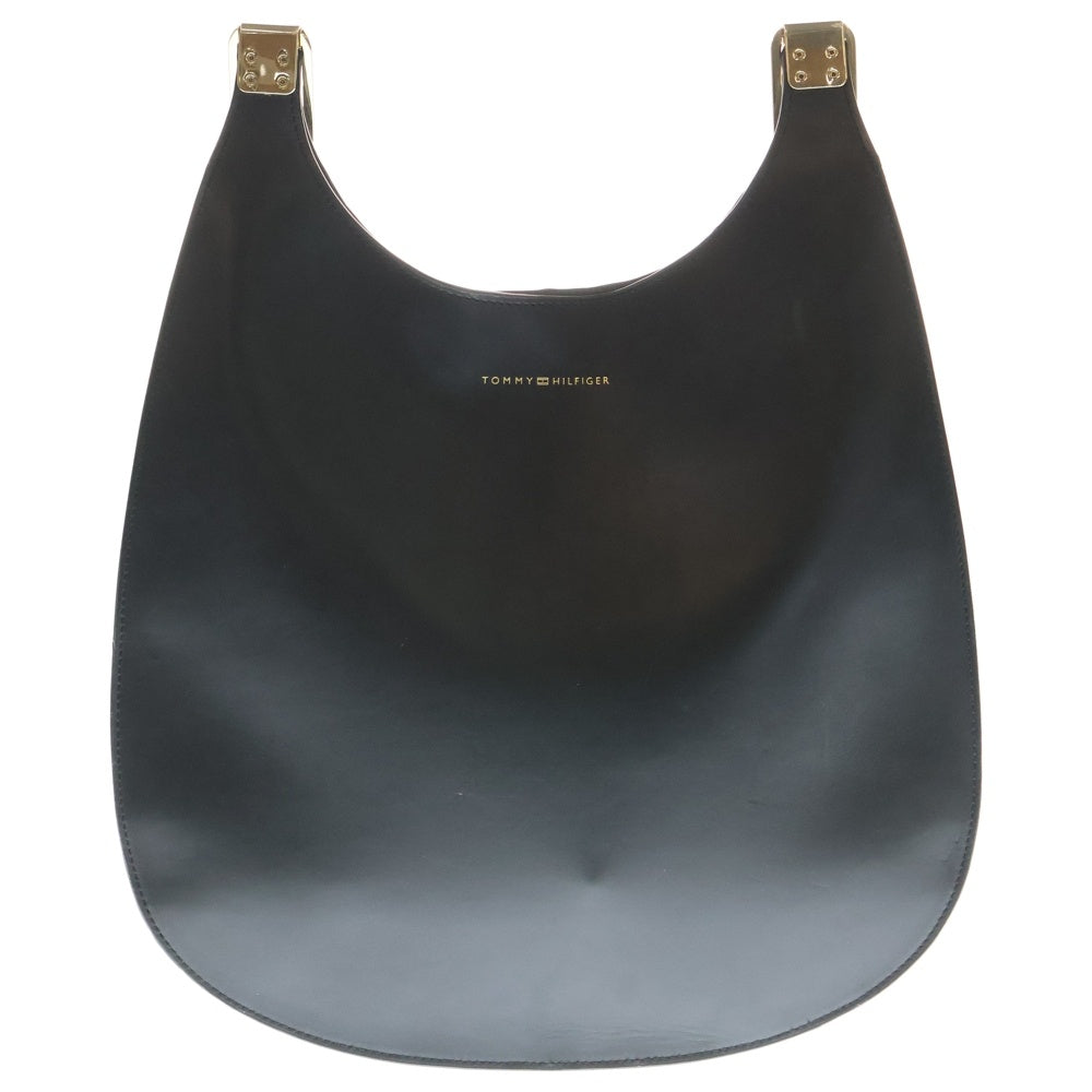 TOMMY HILFIGER(トミーヒルフィガー) ゴールド金具 ソフト ターンロック レザー ショルダーバッグ ブラック