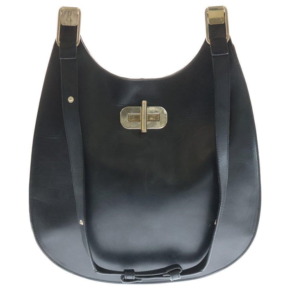 TOMMY HILFIGER(トミーヒルフィガー) ゴールド金具 ソフト ターンロック レザー ショルダーバッグ ブラック