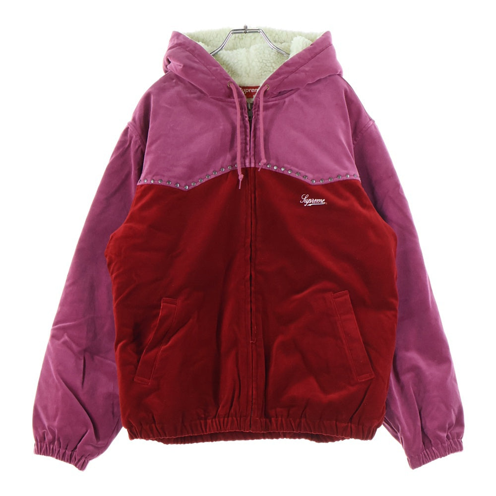 SUPREME(シュプリーム) 21AW Studded Velvet Hooded Work Jacket スタッズベルベット ボア フーデッドワークジャケット レッド