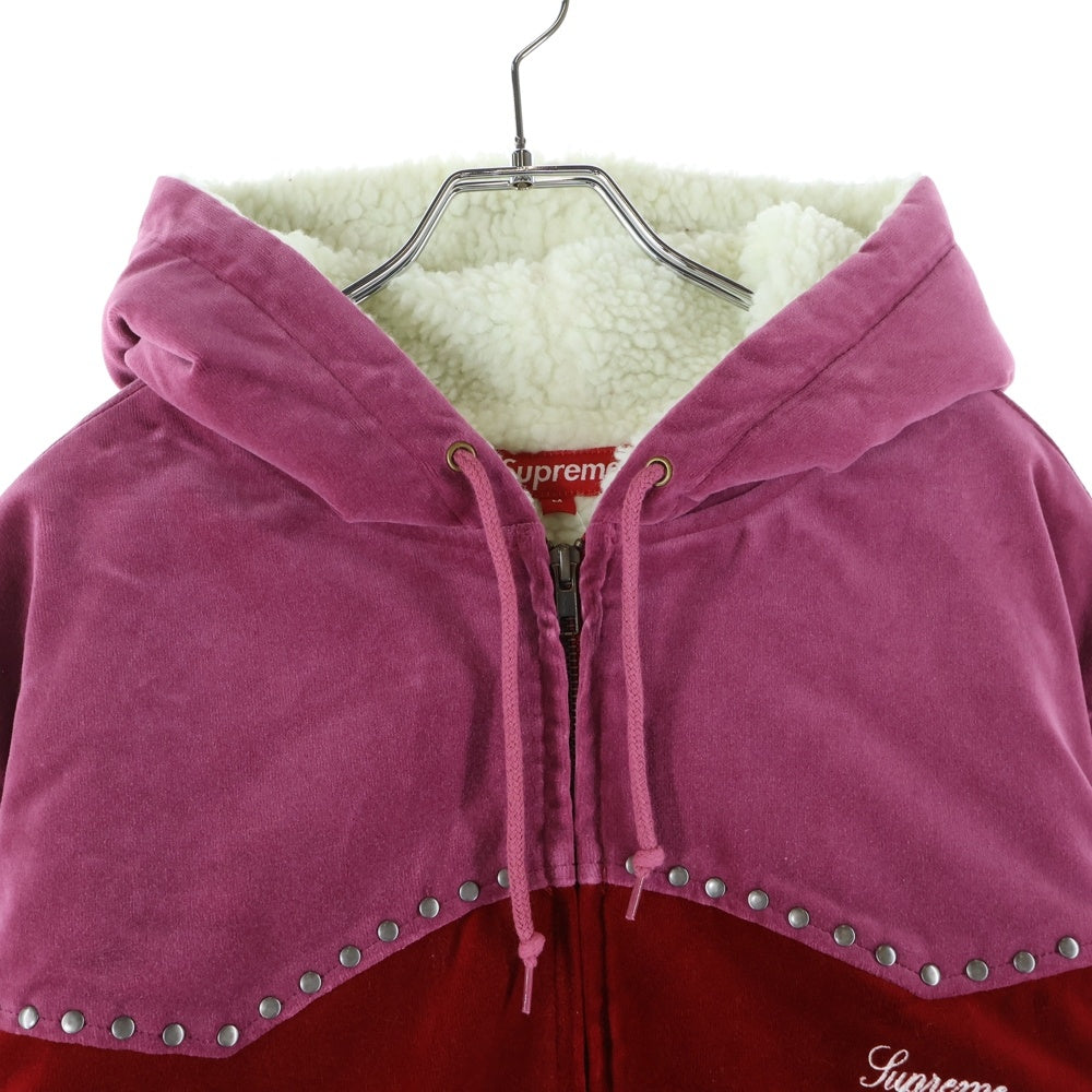 SUPREME(シュプリーム) 21AW Studded Velvet Hooded Work Jacket スタッズベルベット ボア フーデッドワークジャケット レッド