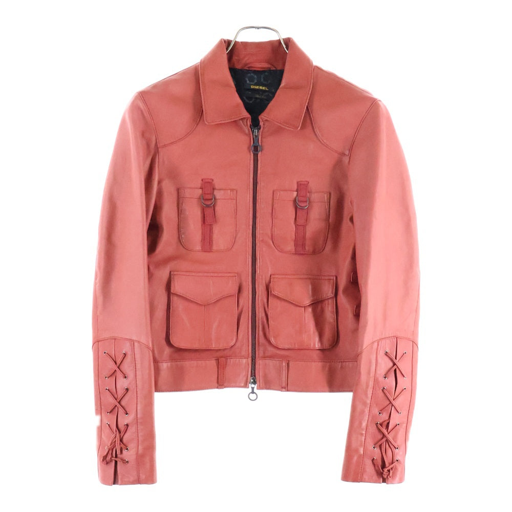 DIESEL(ディーゼル) マルチポケット シープスキン ライトレザージャケット レッド
