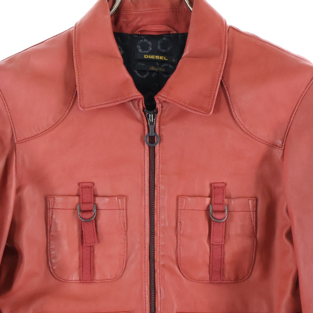 DIESEL(ディーゼル) マルチポケット シープスキン ライトレザージャケット レッド