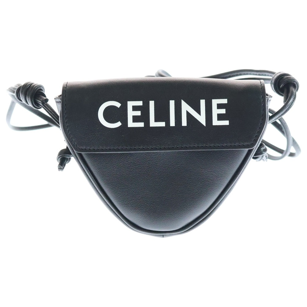 CELINE(セリーヌ) MINI TRIANGLE ミニ トライアングル ロゴプリント レザーショルダーバッグ ブラック 10I193DMO