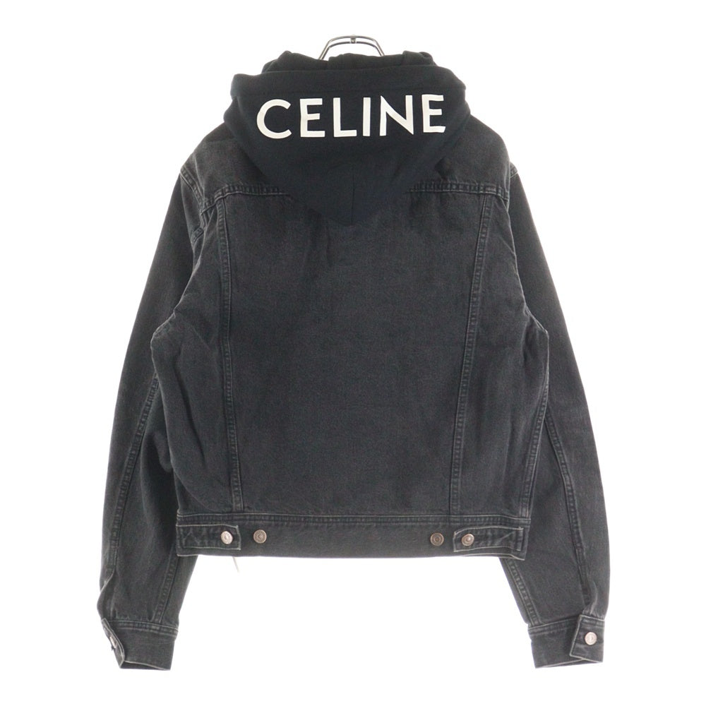 CELINE(セリーヌ) ロゴプリントフーディドッキング デニムトラッカージャケット ブラック 2Q472947F