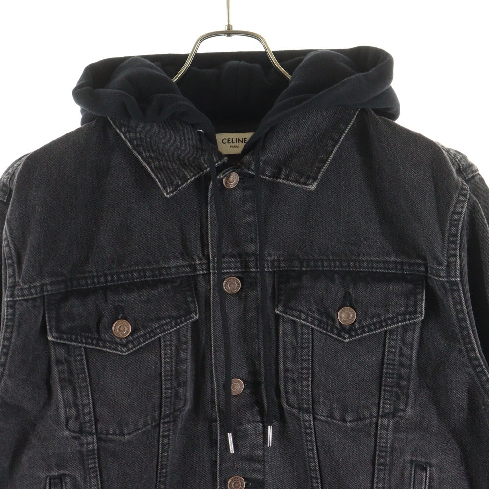CELINE(セリーヌ) ロゴプリントフーディドッキング デニムトラッカージャケット ブラック 2Q472947F