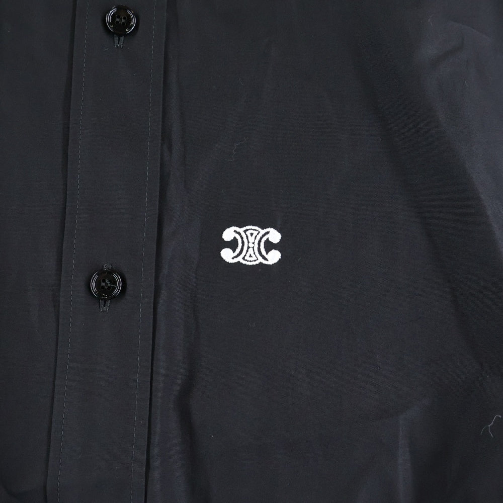 CELINE(セリーヌ) トリオンフ刺繍 インバーテッドカラー ルーズ長袖シャツ ブラック 2C58B091F