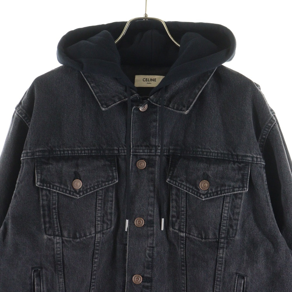 CELINE(セリーヌ) ロゴプリントフーディドッキング デニムトラッカージャケット ブラック 2Q472947F