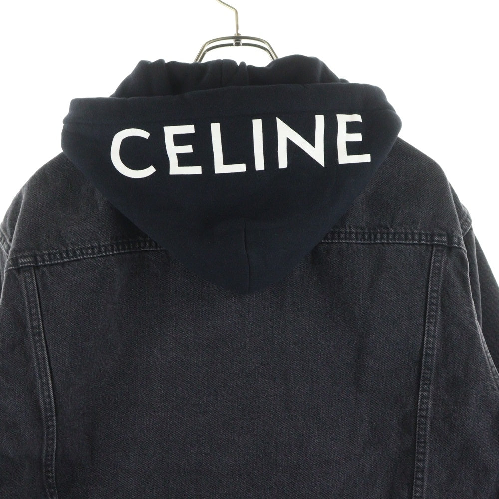 CELINE(セリーヌ) ロゴプリントフーディドッキング デニムトラッカージャケット ブラック 2Q472947F