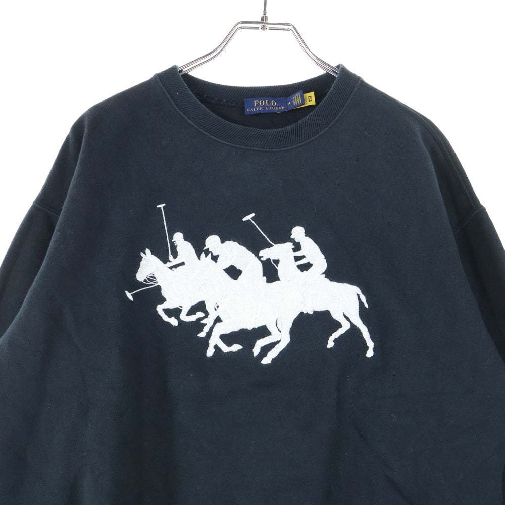 POLO RALPH LAUREN(ポロラルフローレン) トリプル ポニー ロゴエンブロイダリー クルーネック スウェット トレーナー レディース ブラック