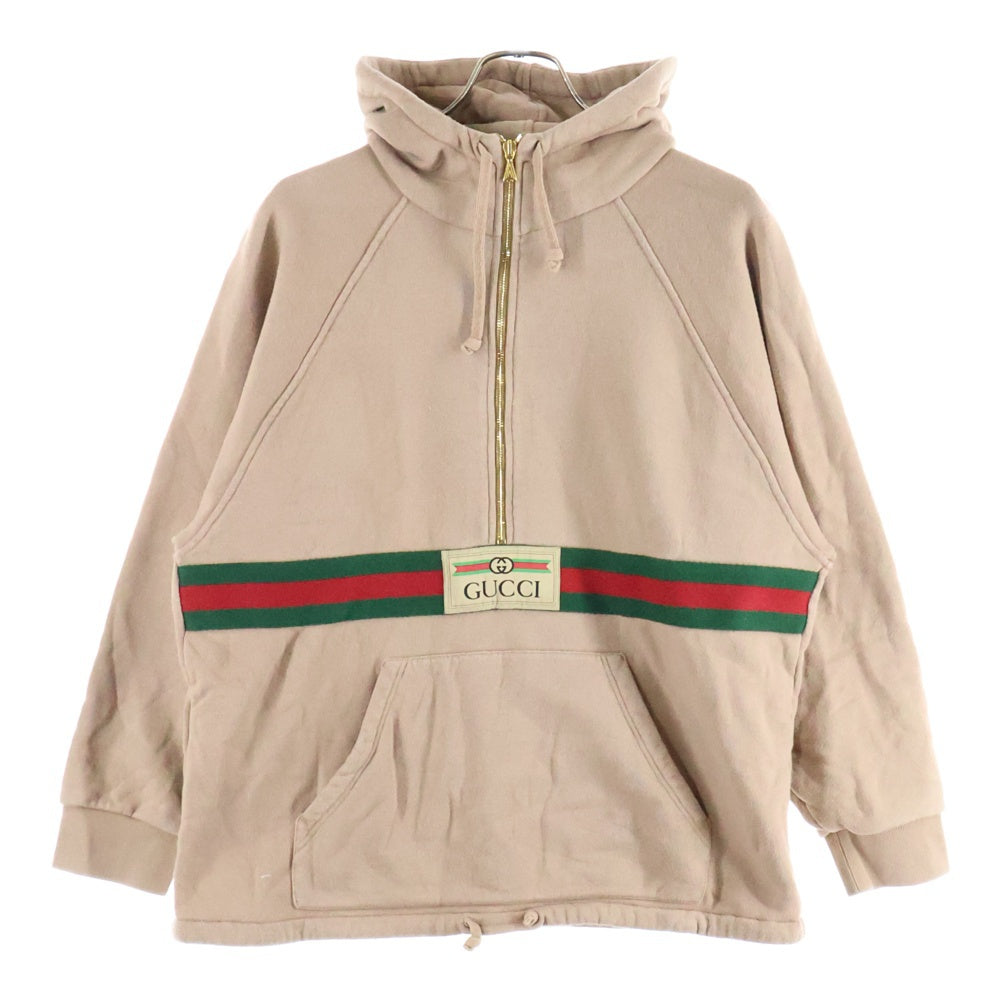 GUCCI / パーカー/XS/コットン/ベージュ/644656 XJC3W GUCCI(グッチ) ウェブ&GUCCI ラベル付き ハーフジップ プルオーバー