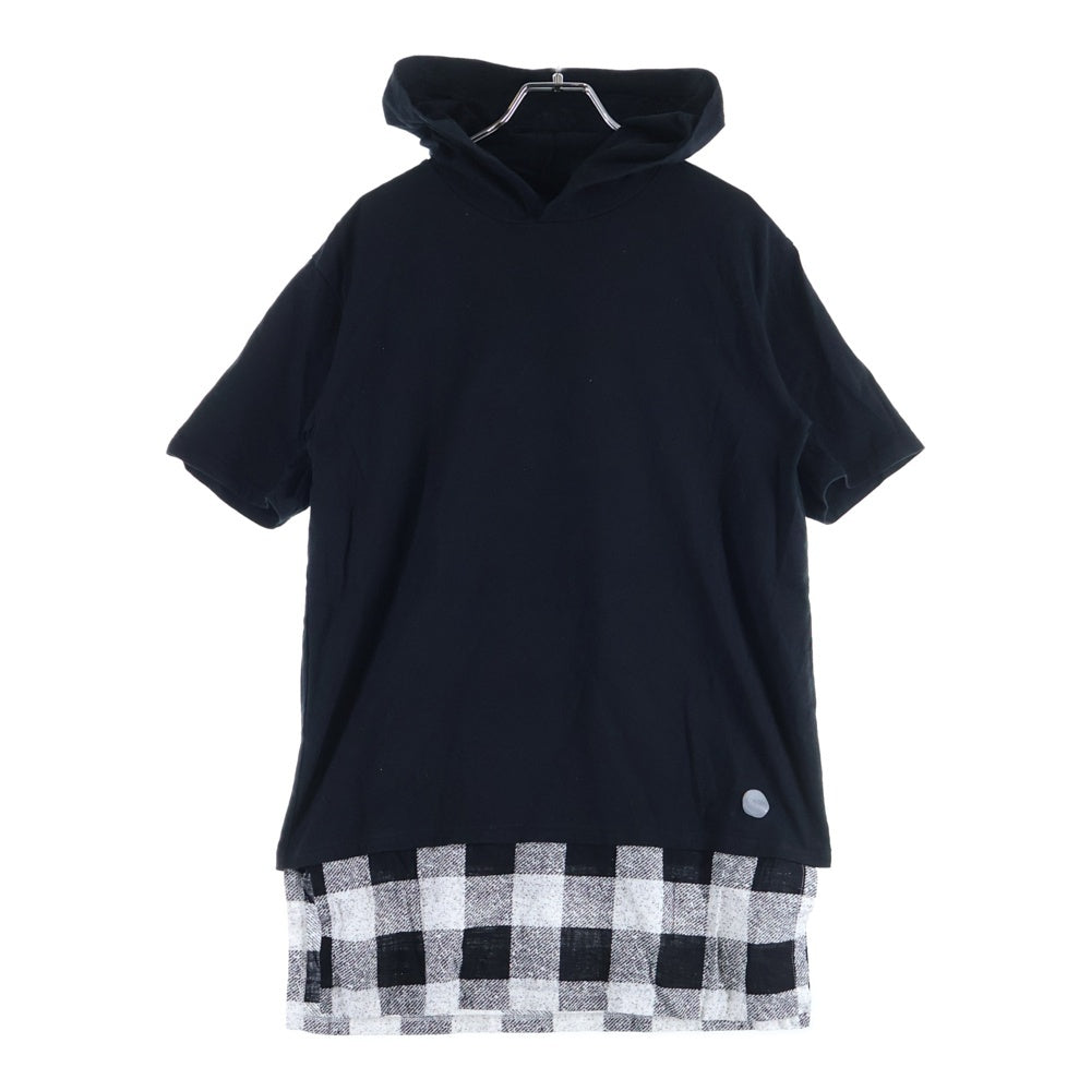 NUMBER (N)INE(ナンバーナイン) 裾チェックレイヤード 半袖フーデッドTシャツ ブラック