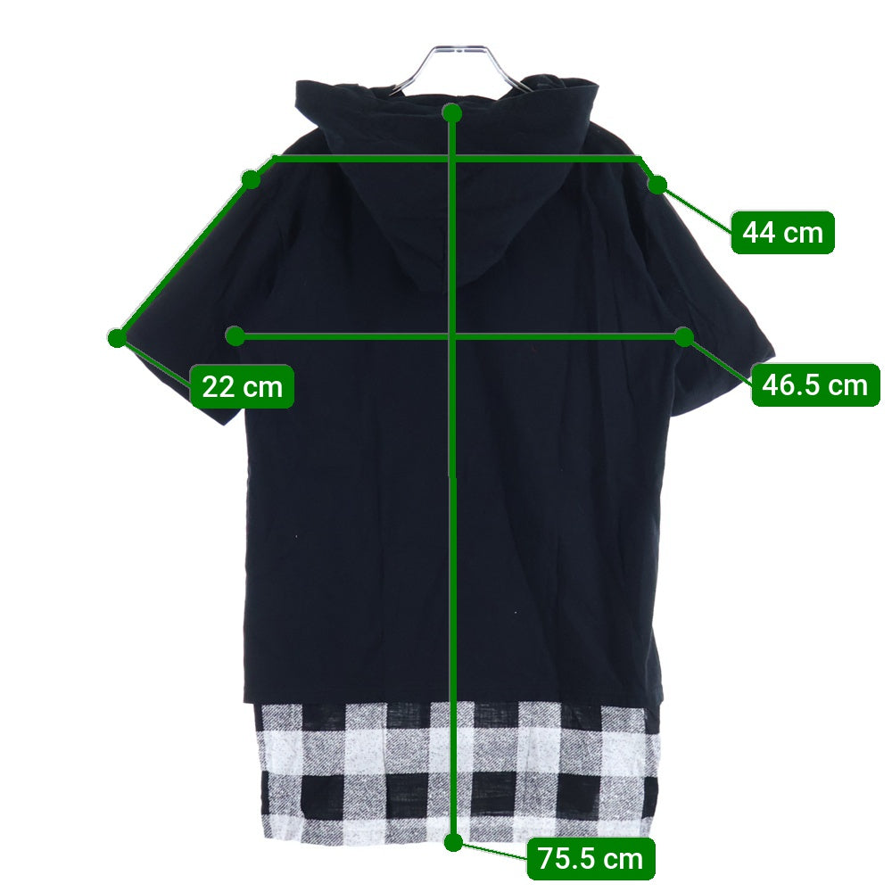 NUMBER (N)INE(ナンバーナイン) 裾チェックレイヤード 半袖フーデッドTシャツ ブラック