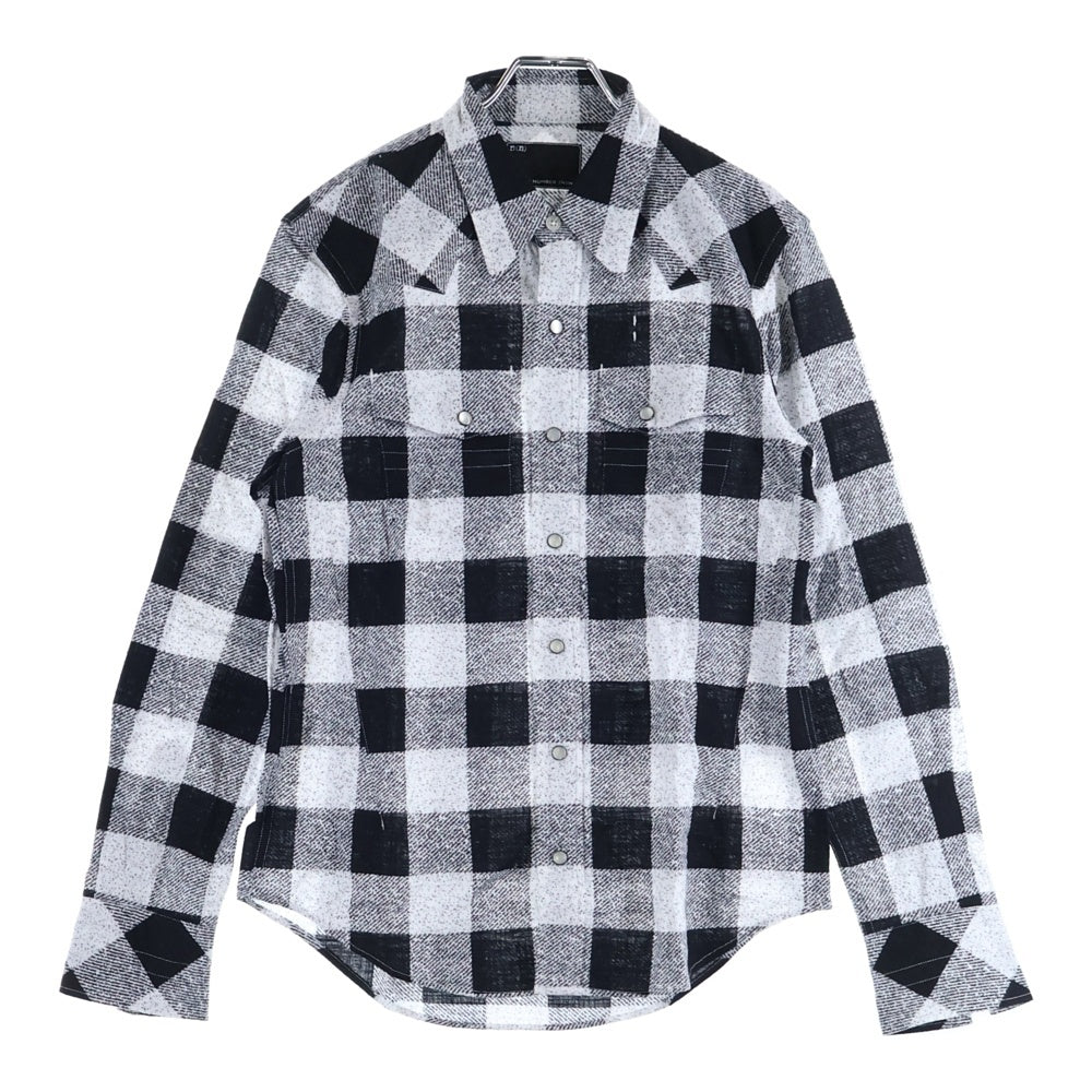 n(n) by NUMBER (N)INE(エヌエヌバイナンバーナイン) チェック柄 コットン 長袖ウエスタンシャツ ブラック/ホワイト