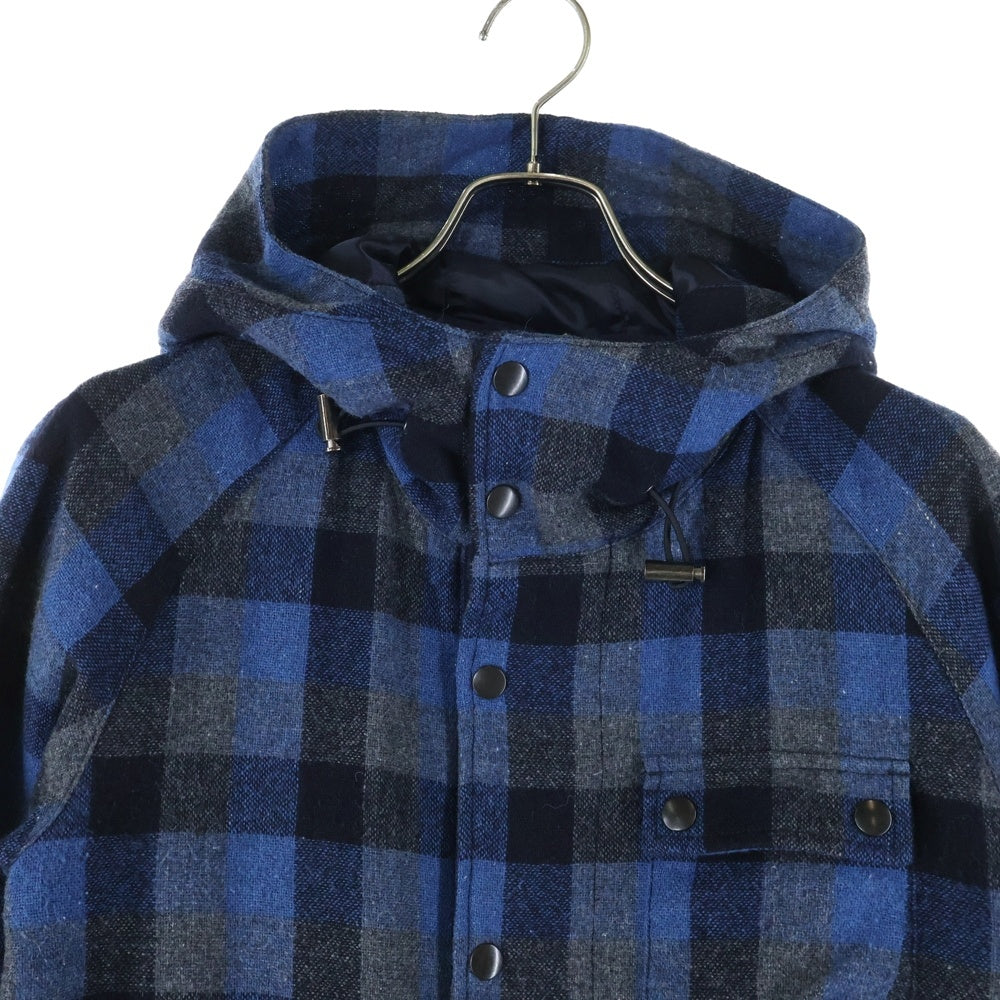FRED PERRY(フレッドペリー) 裏フリース チェック柄 ウール フーデッドジャケット ブルー/ネイビー F2394